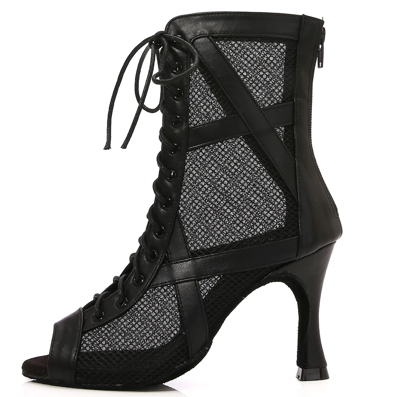 Latin Dance Boots Ladies Salsa Tango Ballroom Party High Top Women\'s Boots Black Mesh Girls High Heel Sandals Sports Dance Shoes