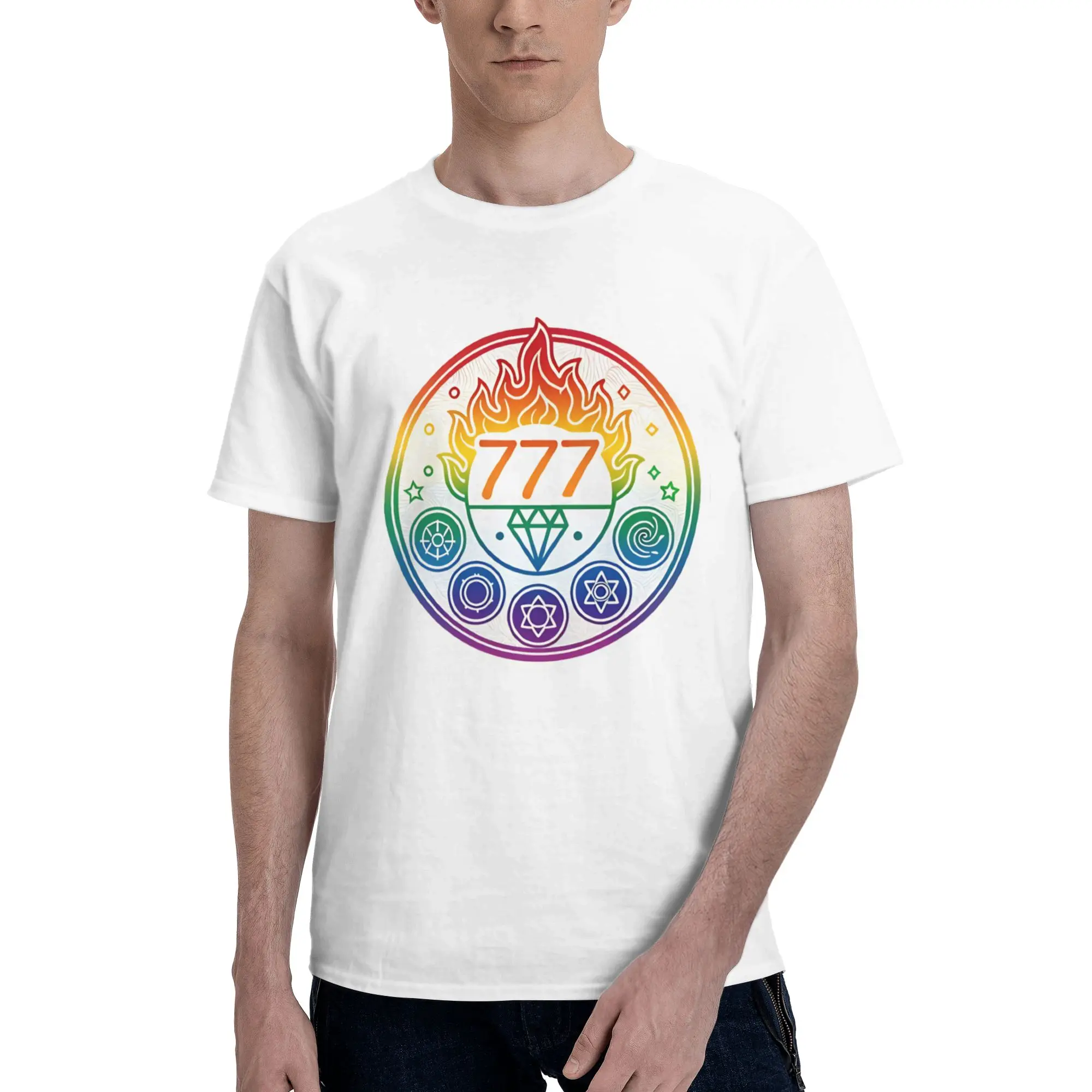 Lucky number 777 witch chakras new Men's T Shirt 777 Lucky Casual Tee Shirt Short Sleeve O Neck Pure Cotton Graphic Tops T-Shirt