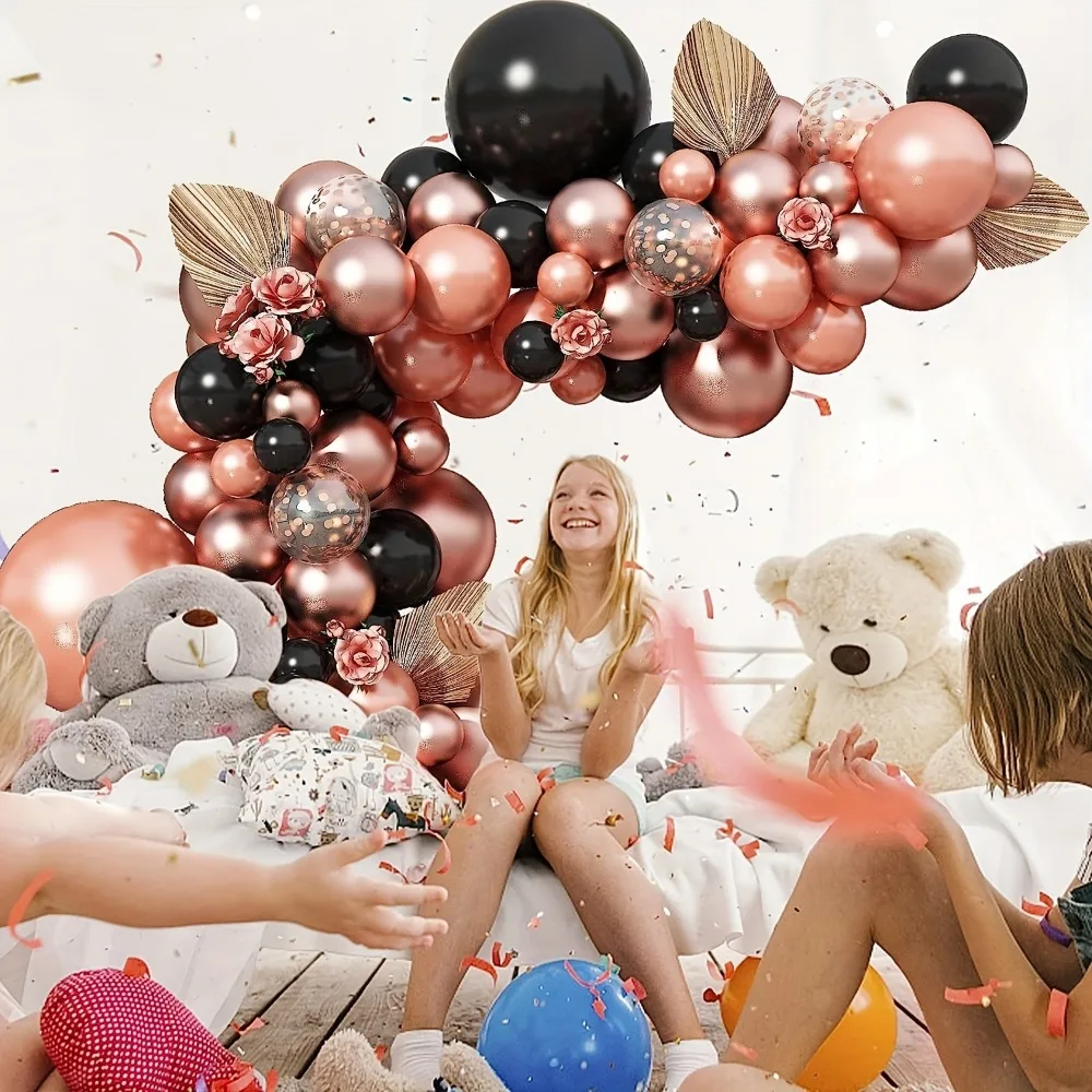 136PCS Rose Gold Black Balloon Arch Set Balloon Wreath Set Women\'s Birthday Bride Wedding Party Decoration Supplies