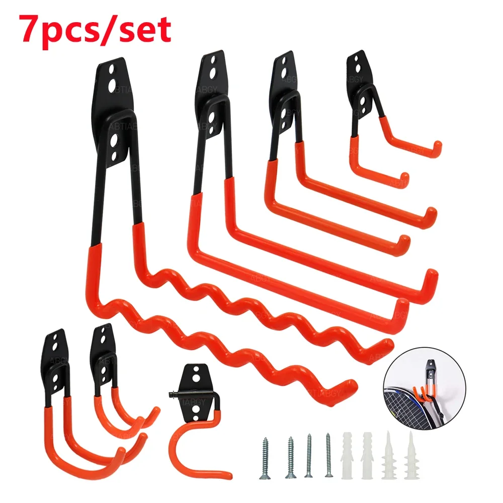 

7Pcs/set Heavy Duty Metal Hook Garage Organizer Wall Mount Anti-slip Bicycle Hanger Hooks Storage Hook For Ladders Garden Tool