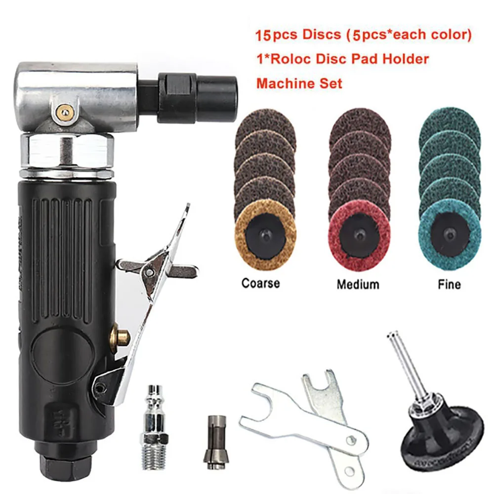 Mini 1/4 inch Air Angle Die Grinder 90 Degree Pneumatic Grinding Polisher Mill Engraving Machine with Sanding Discs Tool Kit