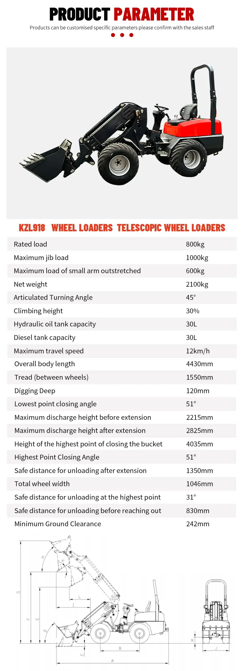 KZL918 Teleskop-Radlader 800 kg Nennlast CE-zertifiziert Auf Lager Anpassbar – Detail 6