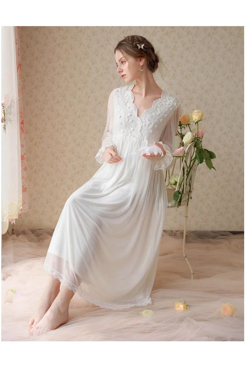 2025 New Arrival Hot Selling Women's French Court Style Nightgown Long Dress Pajamas Women Inss Ladies Clothes Evening Dresses