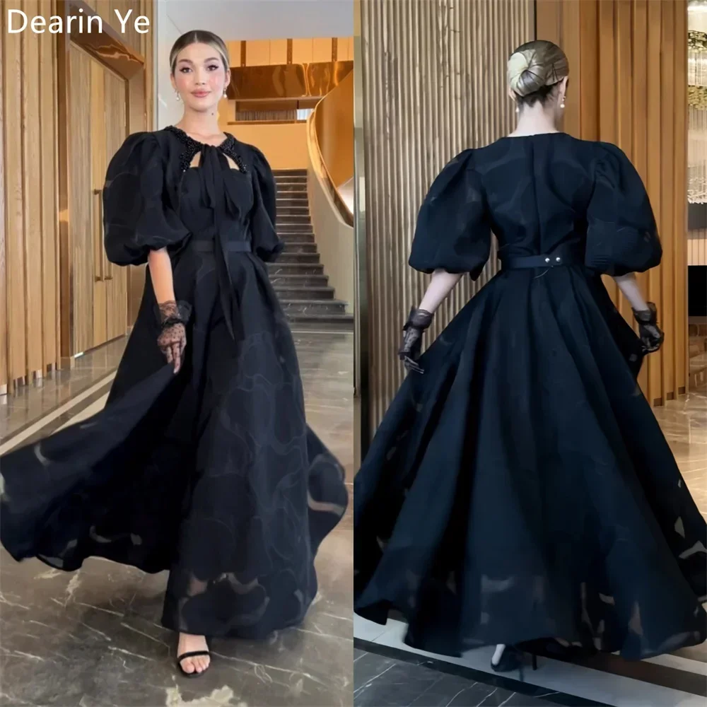 

Prom Gown Formal Dearin Scoop Neckline A-line Floor Length Skirts Draped Ribbon Bespoke Occasion Dresses Saudi Arabia Evening Dr