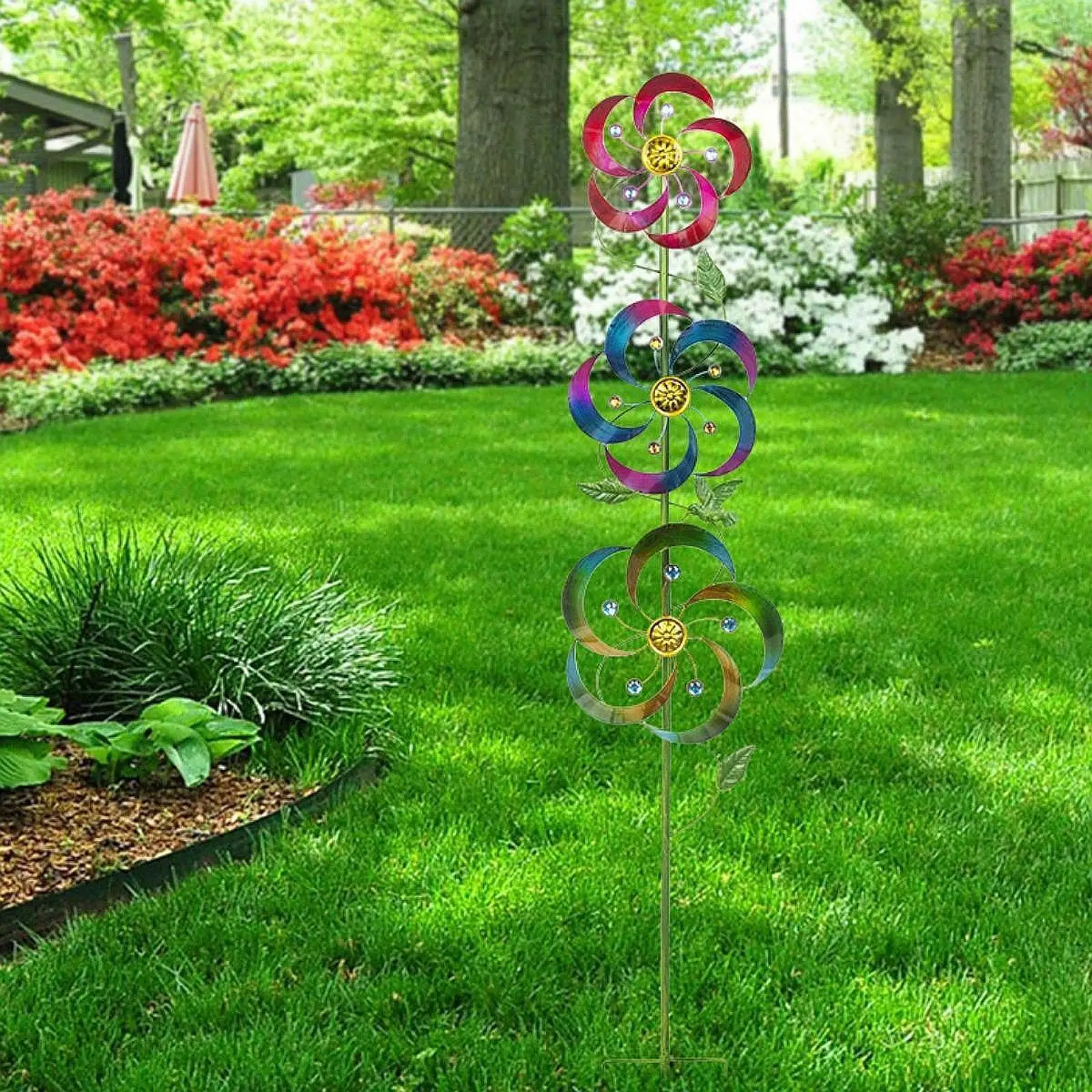 

Garden Metal Windmill Wind Spinner 24.5x125cm Iron Pinwheel Patio Ornament Multi Colored