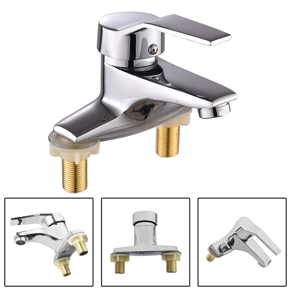 

1PC Double Hole Basin Hot And Cold Water Faucet Home Kitchen Bathroom Sink Mixing Valve Switch Alloy