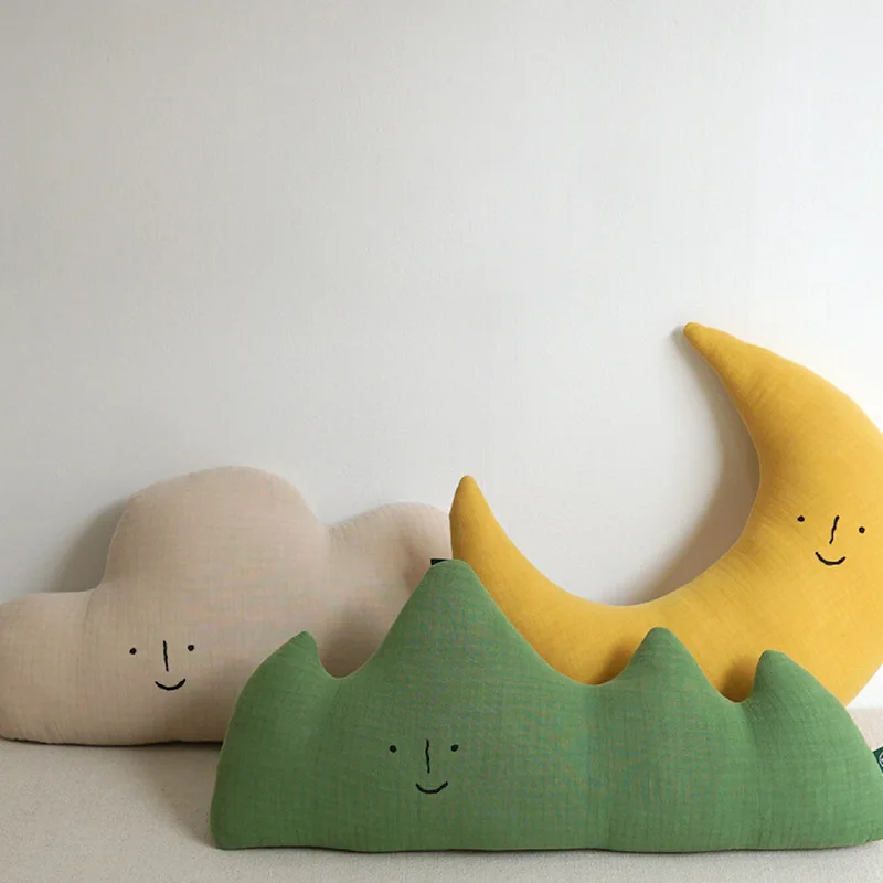 

Cartoon Cloud Moon Mountain Cushion Set Soft Cotton Decorative Pillow Embroidery Cute Smiling Face Kids Room Sofa Bed Cushion