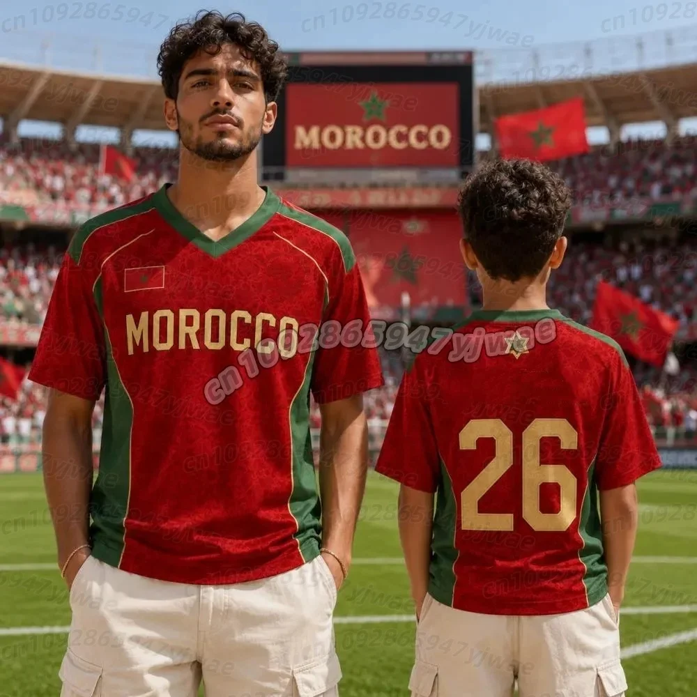 2026 New Moroccan Flag Color Football Fan Jersey Commemorative Quick Drying Sports Casual Match Training Top T-shirt for Men