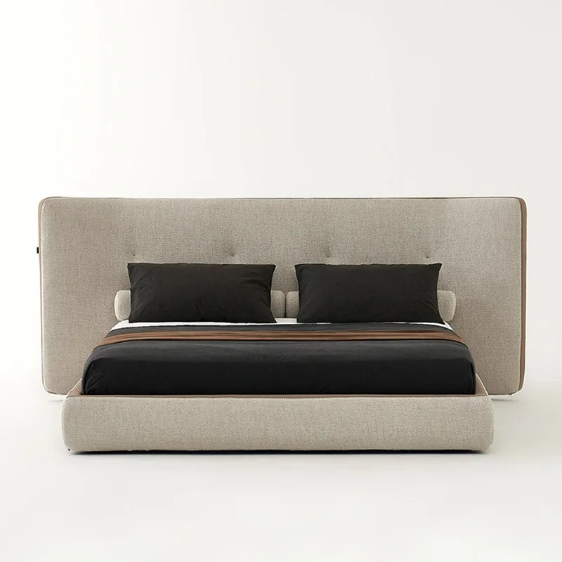 Minimalist fabric bed, modern style master bedroom large backrest double bed, wide screen bed