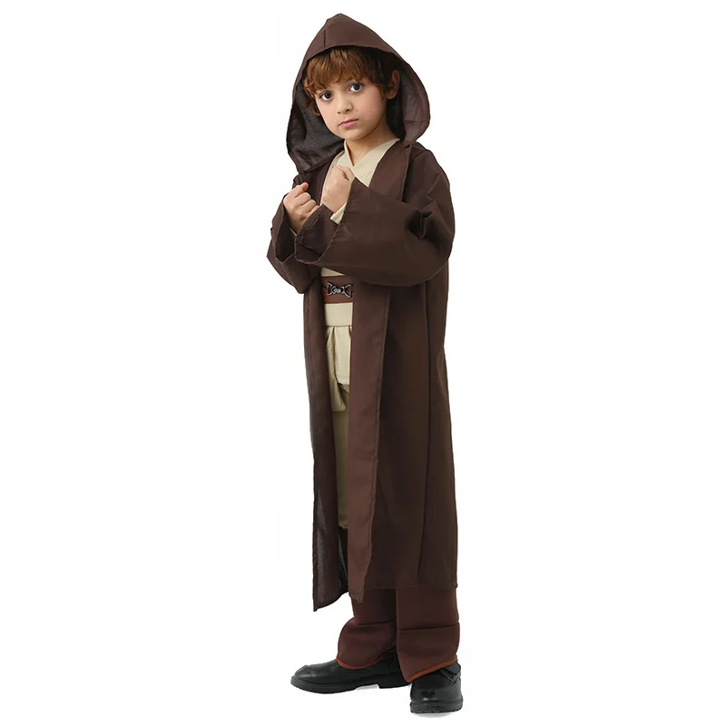 Jedi Warrior Cosplay Costume Kids Shirt Pants Cloak Belt Uniform Full Set Boys Warrior Role Play Suit Halloween Carnival Party