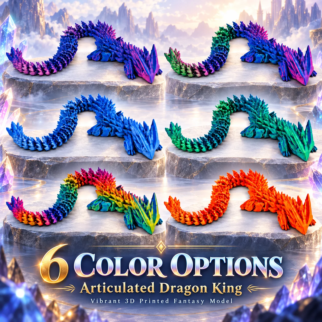 Articulated Dragon King Toy, Flexible 3D Printed Crystal‑Scale Model, Desk Decor & Christmas Gift for Collectors