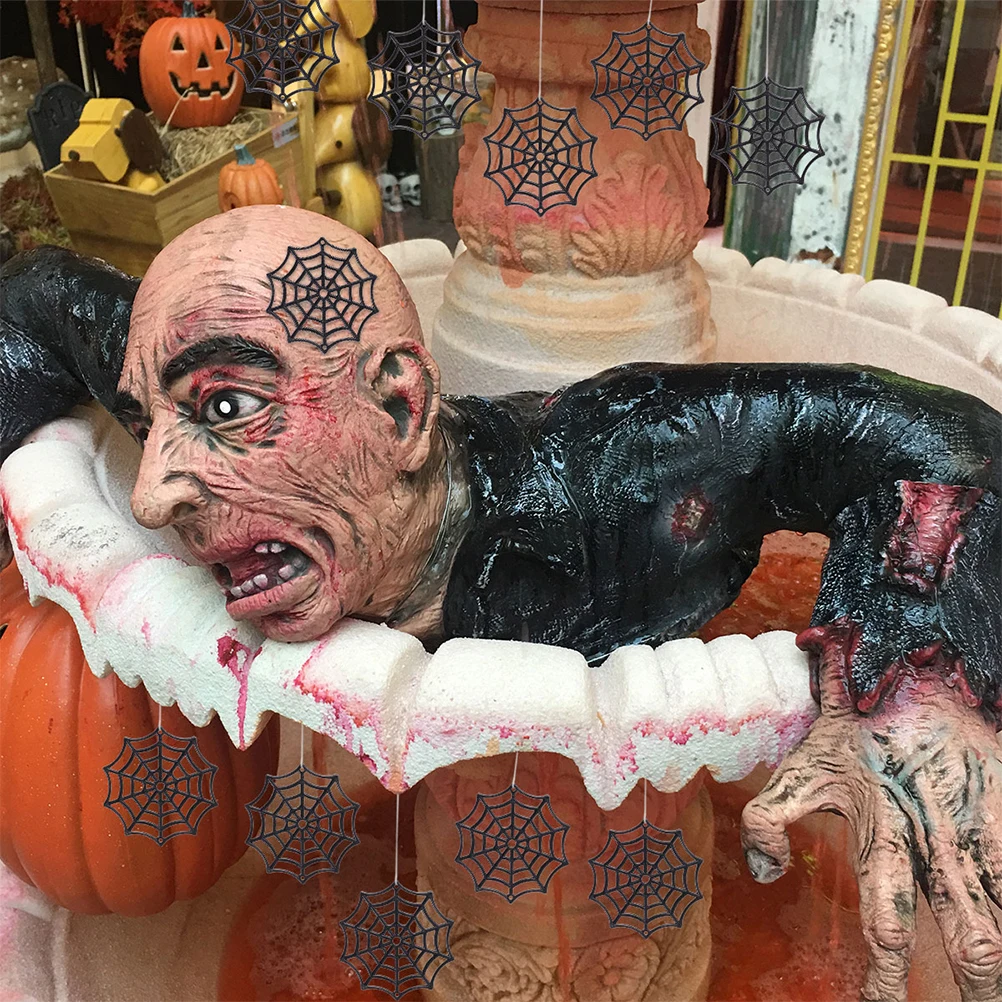 150 Pcs Cobweb Accessories Halloween Prank Props Spider Wall Decor Cake Funny Decoration Supplies Plastic Net Decorations Black