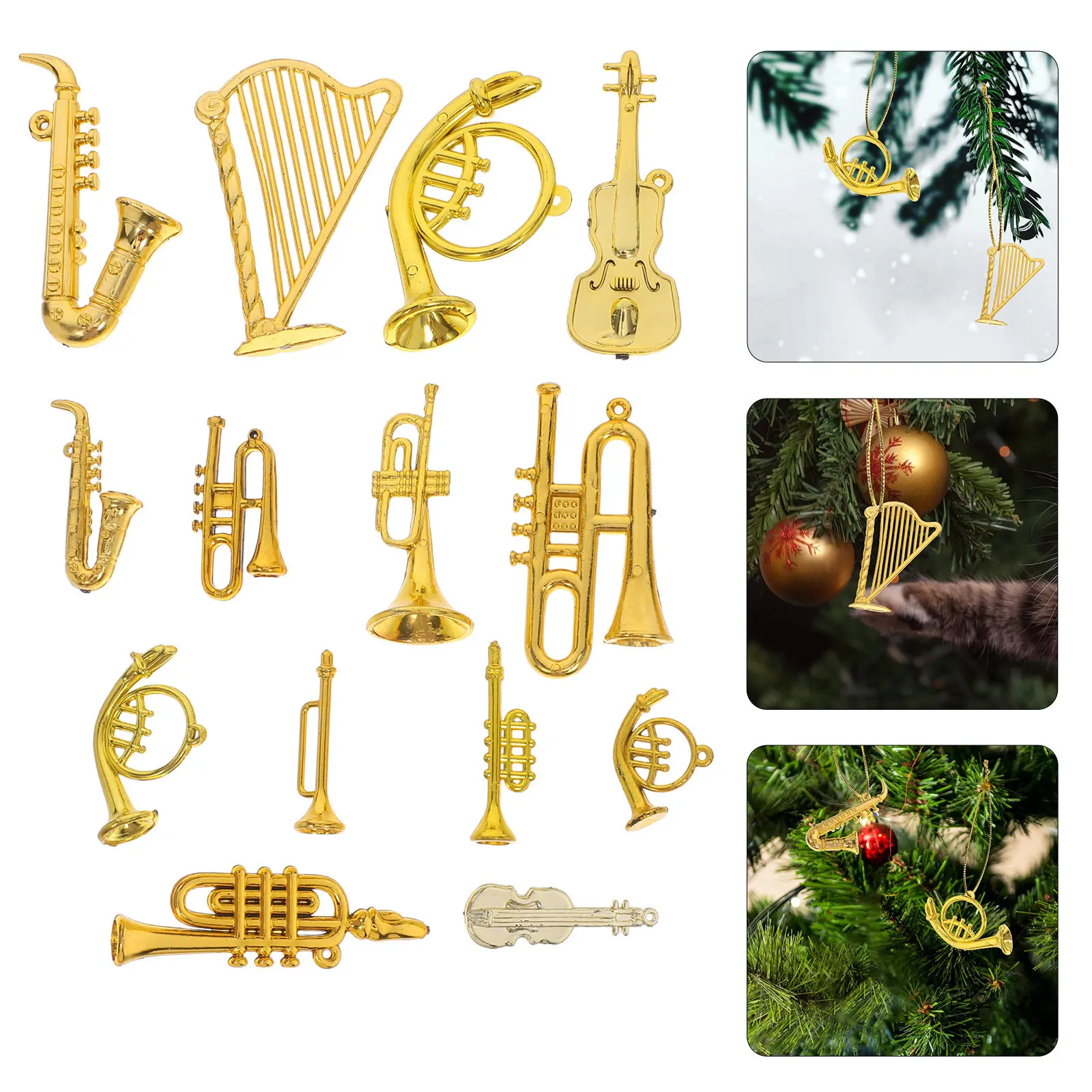 

14Pcs Mini Acrylic Musical Instruments Christmas Hanging Decoration DIY Xmas Tiny Instruments Kit Party Favor Xmas Accessories
