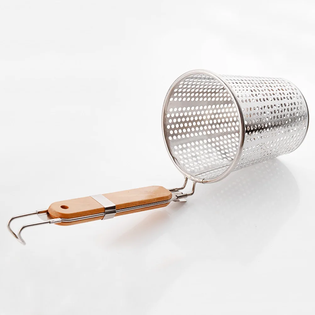 

Stainless Steel Strainer Basket with Wooden Handle 12.5cm Fine Mesh Deep Basket Kitchen Sieve Pasta Dumpling Noodle Skimmer