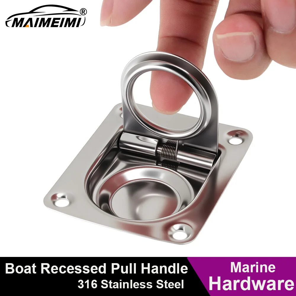 1 2 4 szt. Stal nierdzewna 316 Klamka zatrzaskowa z pierścieniem uchwytowym, wpuszczana, 65x55mm, do szafek, wpuszczana klamka podnosząca do łodzi, jacht i łodzi morskich