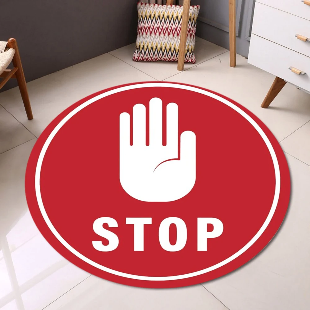 STOP Handschild, runder Teppich, rutschfest, weich, leicht zu reinigen, passend für Zuhause, Eingangsbereich, Urlaub, Haus, fügt einzigartig dekorativer Touch-Dekor-Teppich hinzu