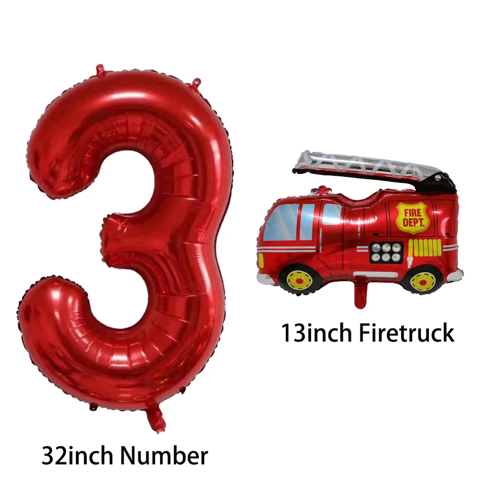 Suministros para fiesta de bombero, globo Digital de 0 a 9 números, Mini globo de helio de aluminio para camión de bomberos, decoración para fiesta de rescate de bombero de cumpleaños para niños