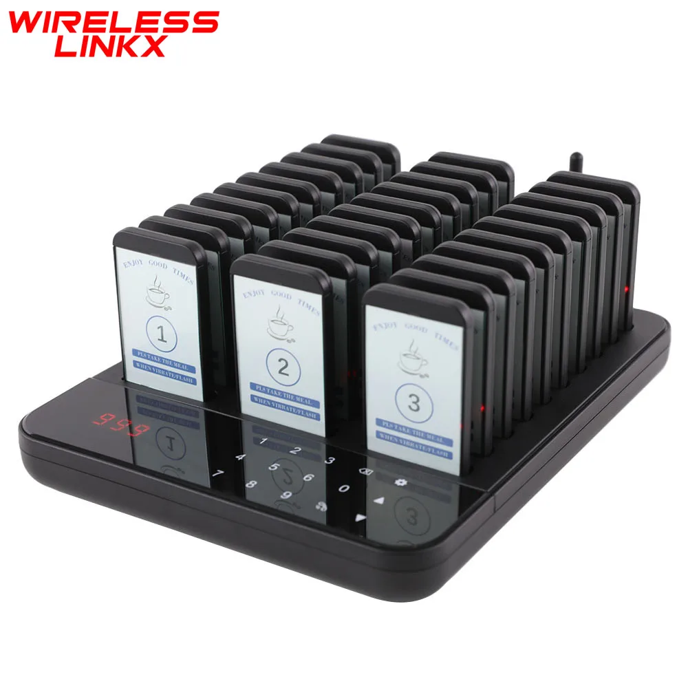 Wirelesslinkx Wireless Restaurant Pager System Queue Paging Calling System 30 Buzzers for Coffee Dessert Shop Food Truck