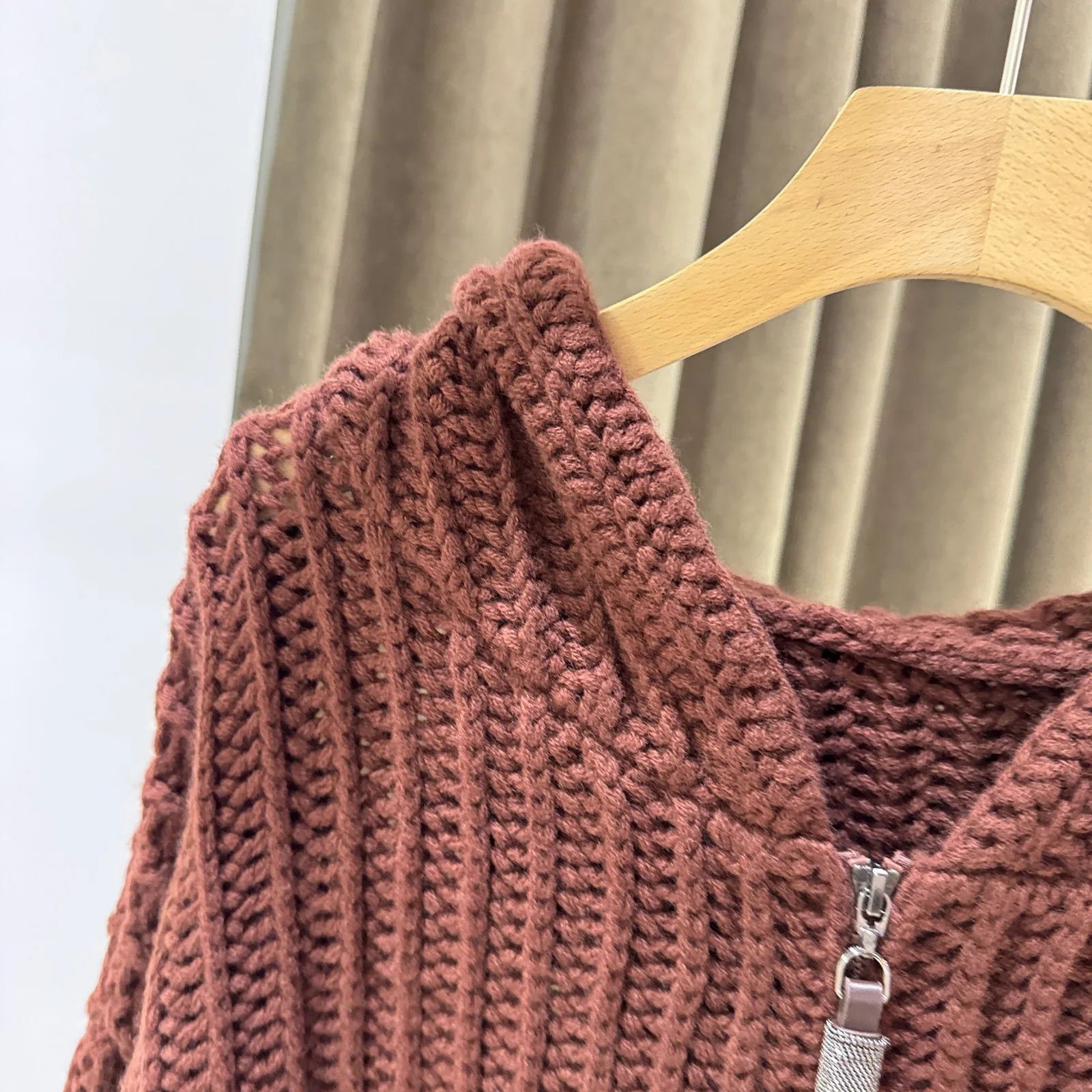

Cashmere Wool Blended Knit Hoodie Loose High Quality Retro Style Women'S Sweater Jacket