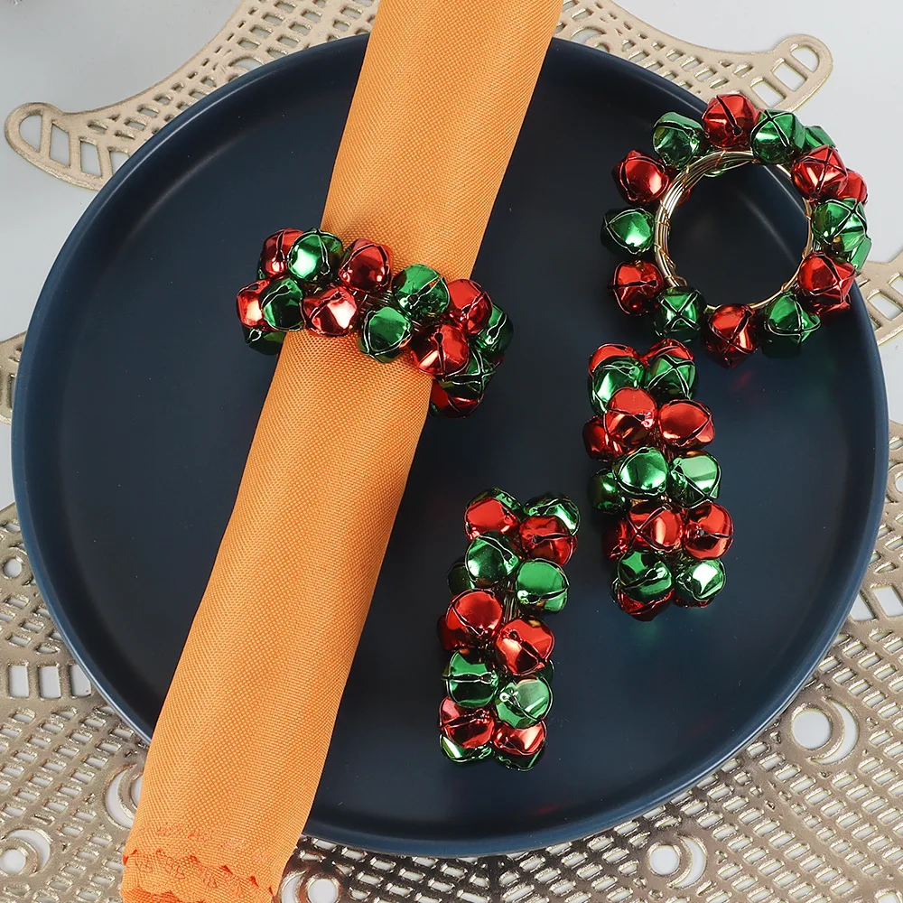 Christmas Bells Metal Napkin Rings For Table Setting Party Decorations Restaurant Supplies Home Dining Decor 12-20-24 PCS