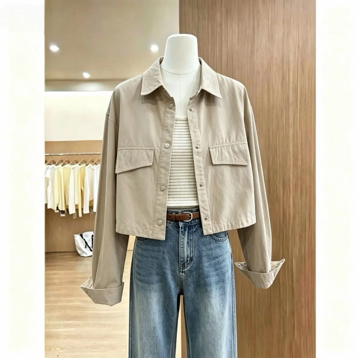 Autumn Winter Thin Lapel Short Jacket Women's Loose Fit Versatile Korean Style Workwear Outerwear Top for plus Size