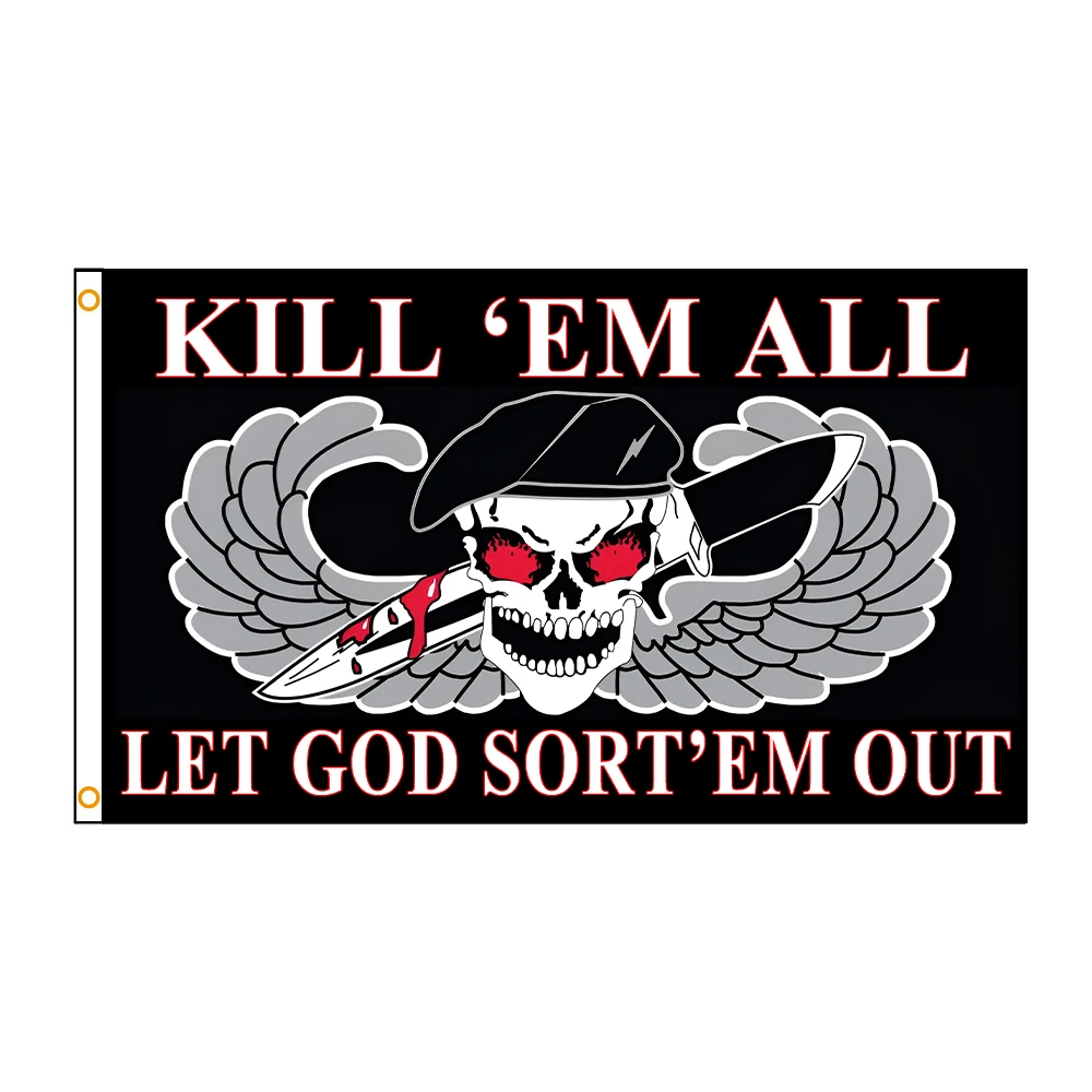 90x150cm 3x5FTS KILL EM ALL FLAG   SKULL AND PIRATE FLAGS