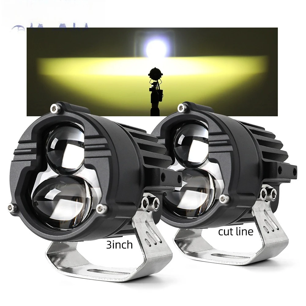 

New off-road 3-inch yellow and white dual color motorcycle spotlights, LED headlights, car LED fog lights, headlights