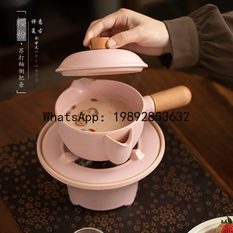ZF Women's Sakura Pink Side-Handle Teapot with Filter, Alcohol-Resistant, Flame-Safe, Non-Scalding Teapot