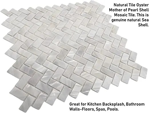 White herringbone zip pattern shell mosaic tile mother of pearl decoration kitchen wallpaper bathroom backsplash