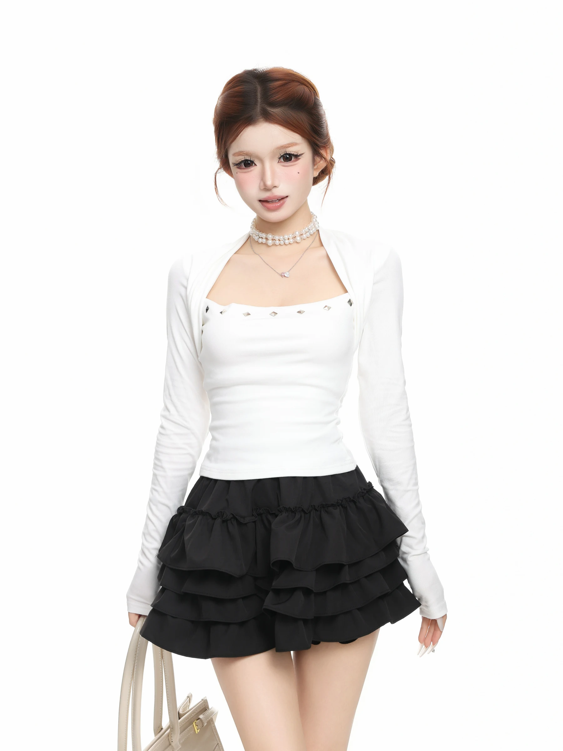 BASTERDS Korean Style Long Sleeve Slim Fit Women's T-shirt Square Collar Base Shirt Autumn Fashion Creative Pattern Skin-frie...