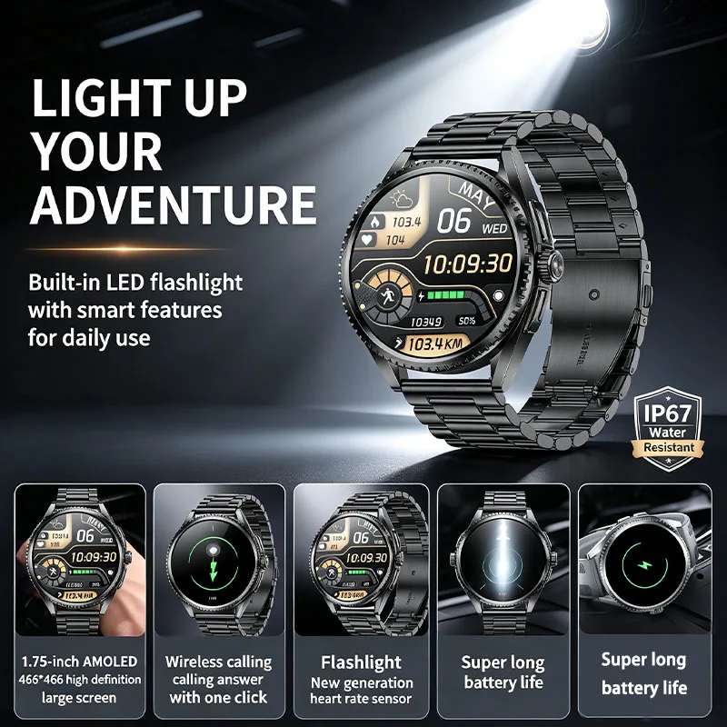 

GEJIAN Fashion Smart Watch for Men 1.75 "AMOLED Screen with Heart Rate Sleep Call IP67 Sports Recorder Pedometer Smartwatches
