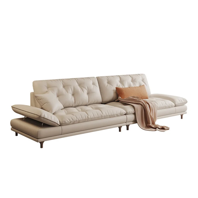 

High-end medieval sofa, cat scratching skin, adjustable armrests, Italian light luxury straight-row sofa