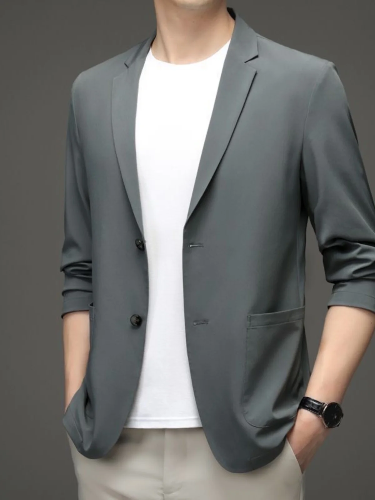 Men's Summer Ice Silk Ultra-Thin Casual Sunscreen Suit Jacket Regular Sleeve Long Sleeve Pure Color Business Casual Coat