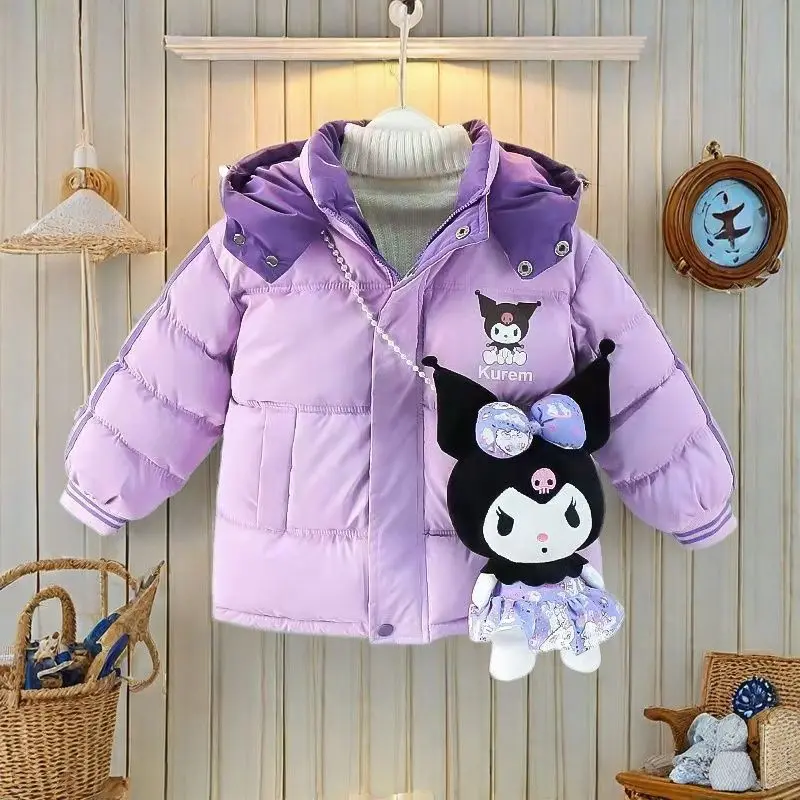 

Kuromi Girls' Cotton Clothes 2025 New Sanrio Princess Style Velvet Thickened Purple Cartoon Cotton Jacket Comes with Kuromi Doll