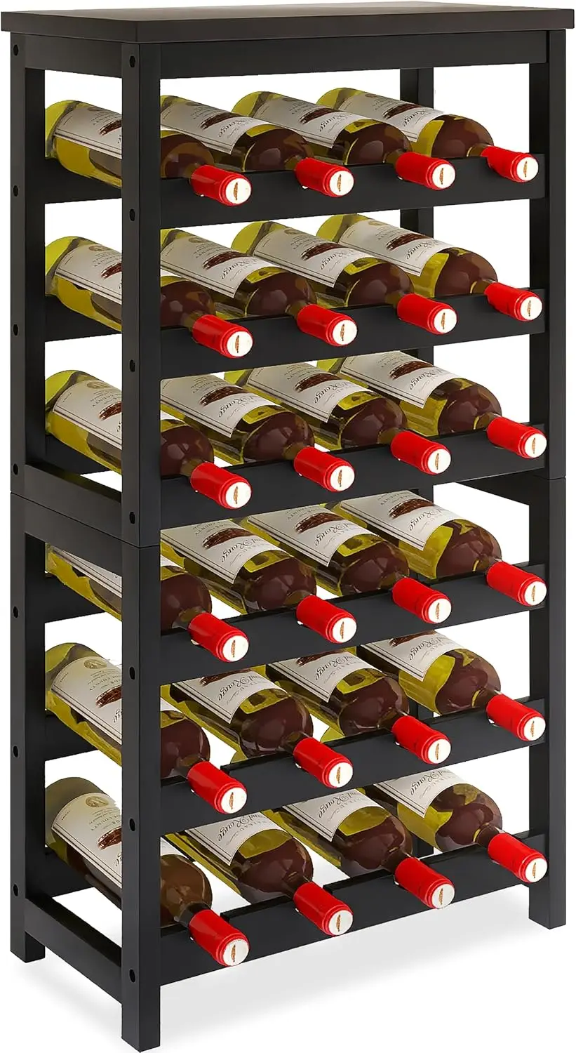 

Bamboo Wine Rack Freestanding Floor 6 Tier 24 Bottle Storage with Tabletop and Wave Bars for Kitchen Dining Room Pantry