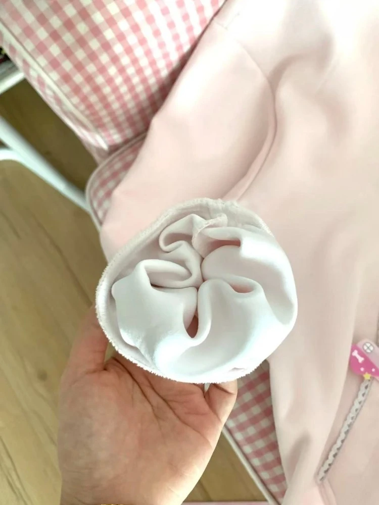 الخريف Kawaii الحلو طويلة الأكمام فضفاضة هوديس المرأة اليابانية لطيف سستة التطريز بلوزات عادية أنيقة الصلبة معطف جميل