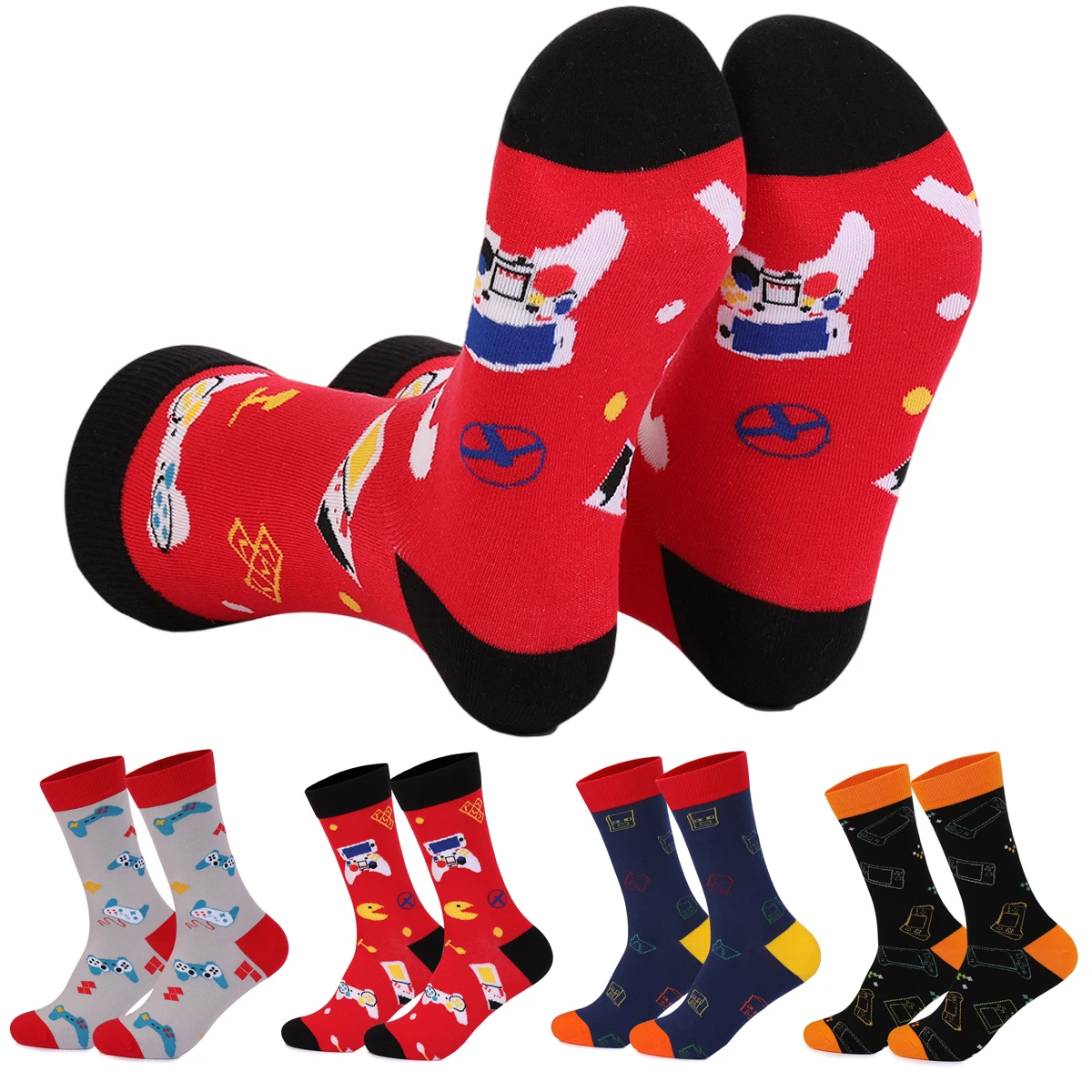 Mens Funny Dress Socks Crazy Design Universe Game Pattern Cotton Socks Novelty Gifts for Men EU 44-49