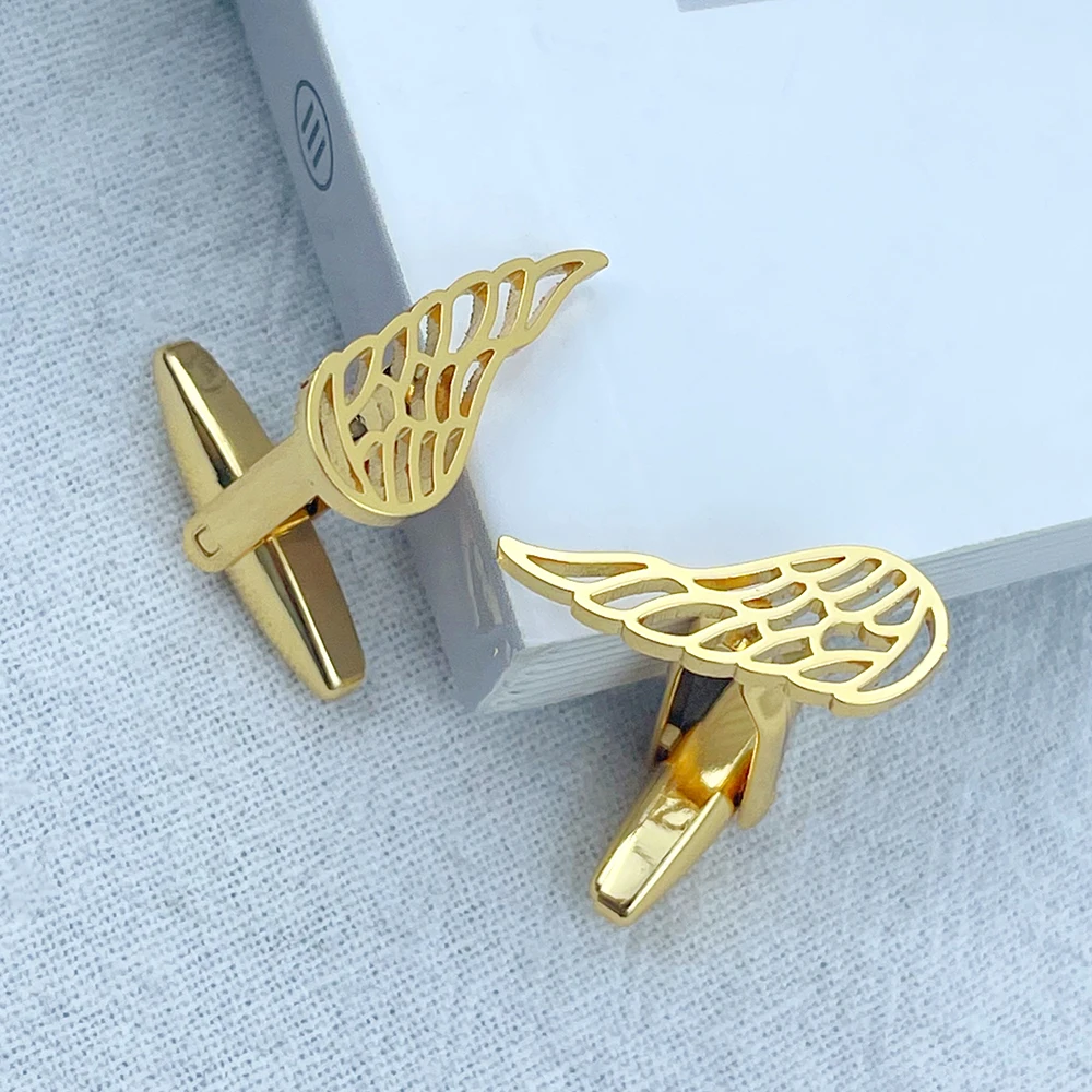 Exquisite Angel's Wing Cufflinks Stainless Steel Feather Cuffs Button for Mens Husband Shirt Sleeves Buttons Wedding Jewelry