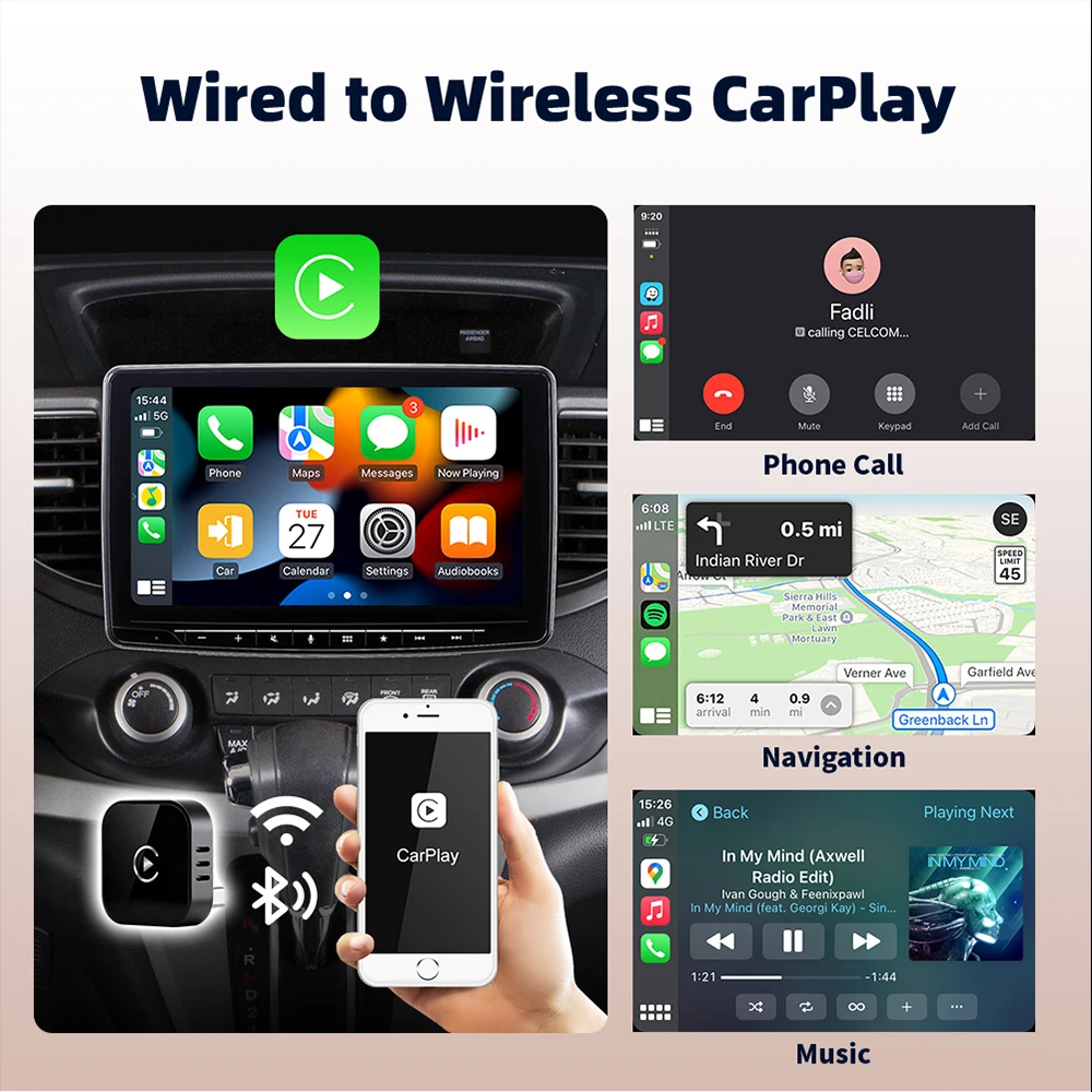 EKIY 2in1 Wireless CarPlay Adapter Wireless Android Auto Dongle AI Smart Box Car Intelligent Systems For Car With Wired CarPlay