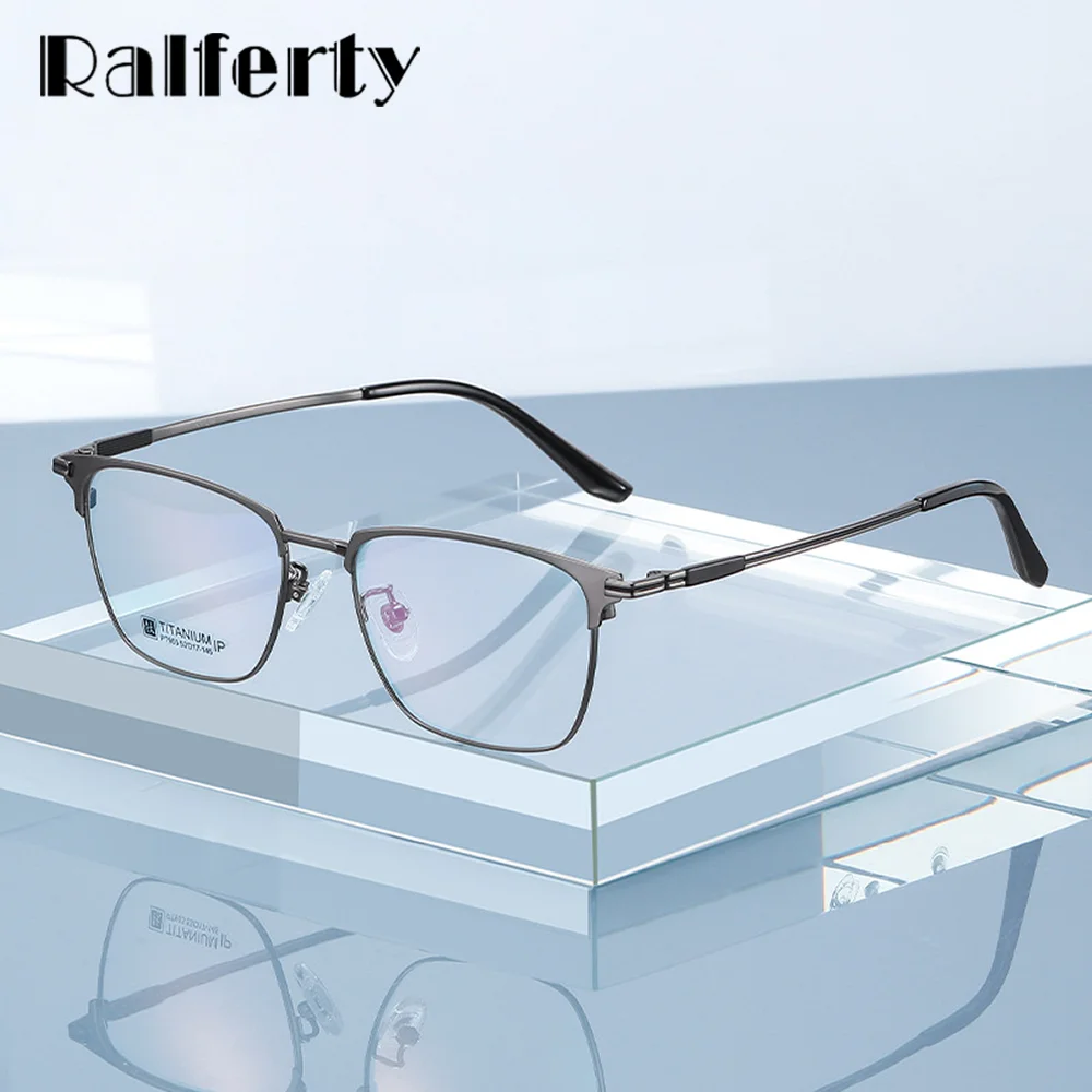 

Ralferty High Quality Pure Titanium Glasses Men Flexible Ultra-light Square Eyeglass Male Prescription 0 Diopter Optical Frames