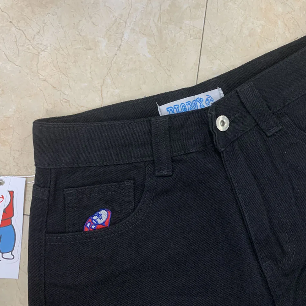 Jean Brodé pour Grand Garçon, Pantalon Streetwear, Style Gothique, Baggy Bleu, Rétro, Punk, Rock, Taille Haute, en Denim, FJJ, Y2K