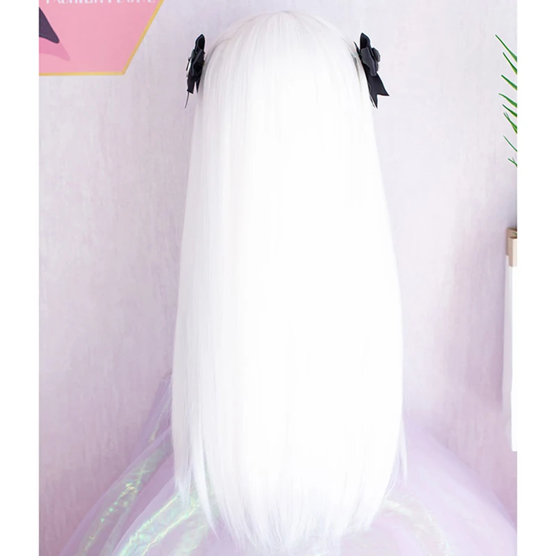 باروكة نسائية بيضاء طويلة مستقيمة على طراز لوليتا مع فرقعة صناعية مقاومة للحرارة للحفلات التنكرية يوميًا