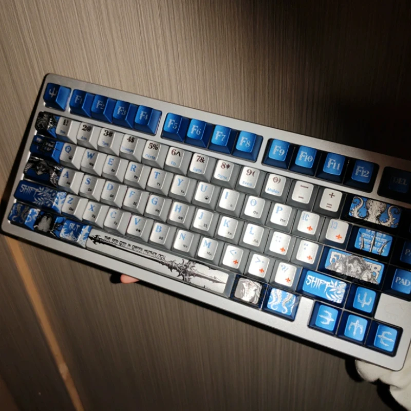 Poseidon Themed Keycap Set with 120 Keys Customized Pbt Cherry Profile Metal Paint Keycaps for Mechanical Keyboard Accessories
