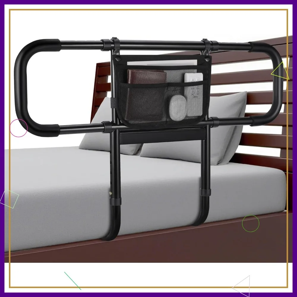 حاجز أمان للسرير قابل للتعديل مع ضوء مستشعر للحركة - دعم الإطار الفولاذي لكبار السن، يناسب جميع أحجام السرير