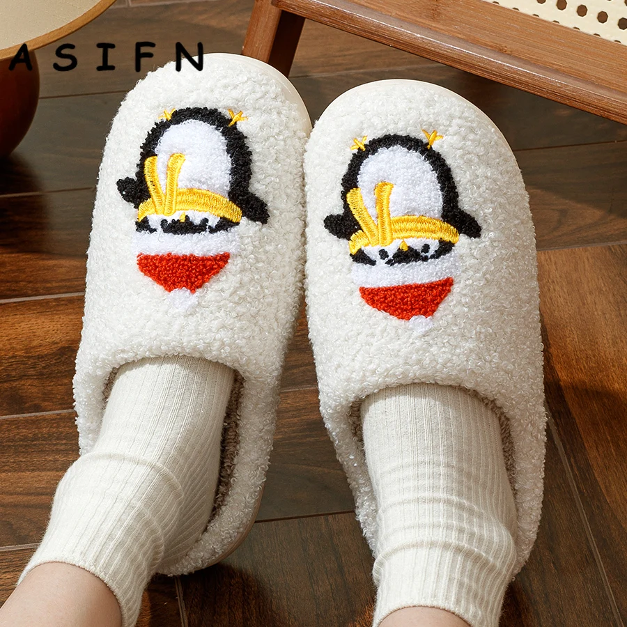 Winter Penguin Christmas Home Women\'s Slippers Cotton Cute Soft Comfortable Flat Slip-on Merry Christmas Bedroom Shoes for Gift