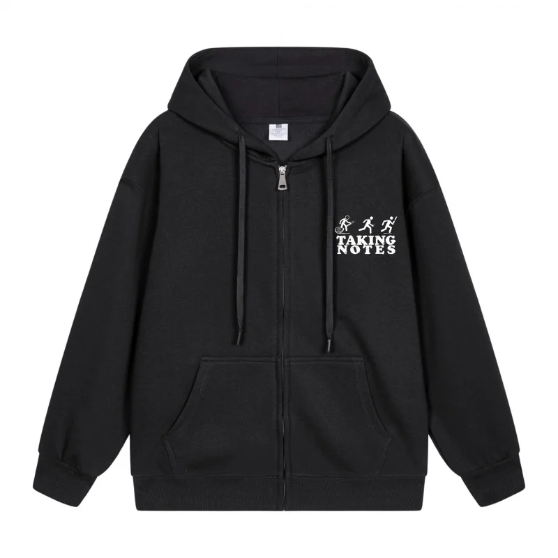 

Men's Zip-Up Hoodie Black Hoodie With White Prints 2025 New Style Casual Couples’ Style Casual and Loose