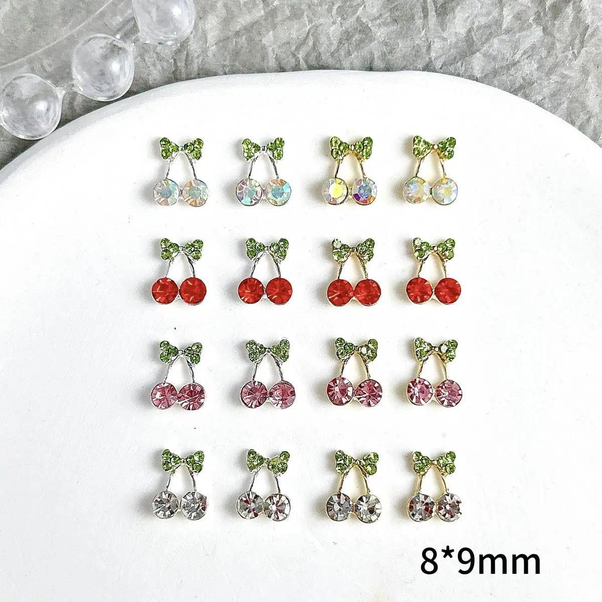 10PCS New Simulated Alloy Cherry Nail Art Charms Colorful Glass Sparkling Rhinestones Inlaid Nail Decorations DIY Earring Nails