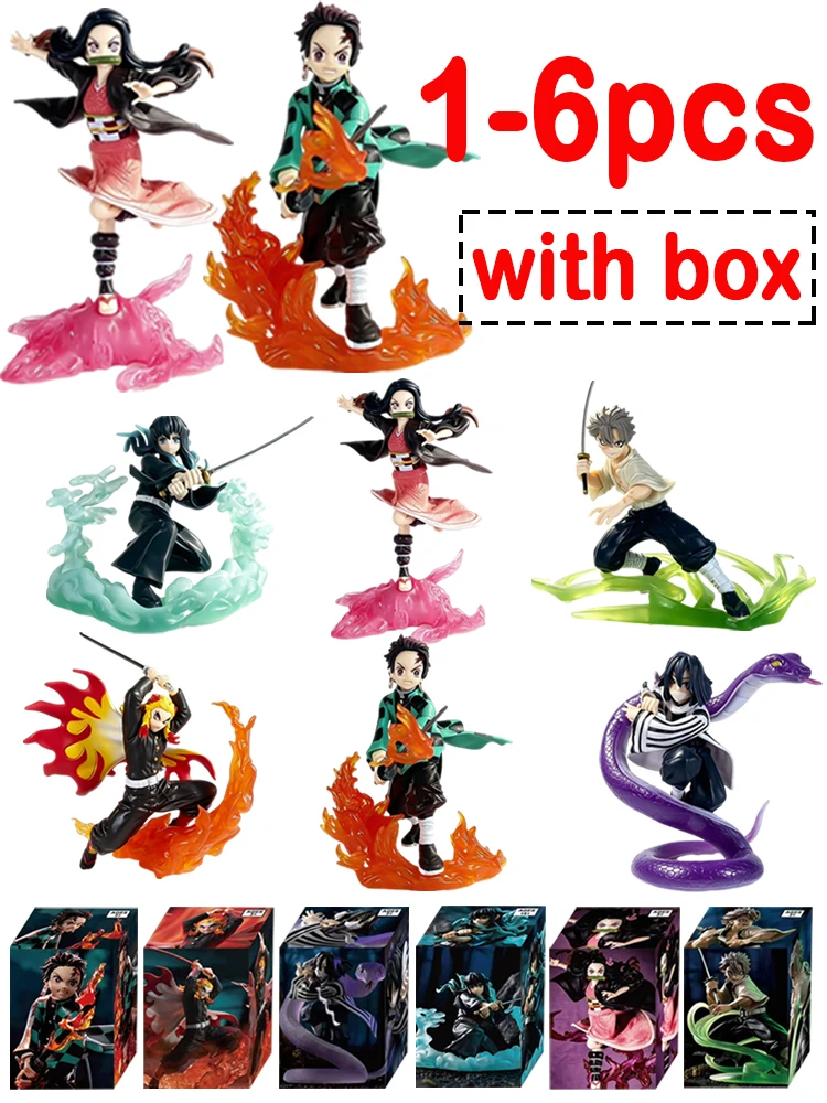 1-6 Stück Demon Slayer Figur Tanjirou Agatsuma Zenitsu Kyoujurou Anime Modell Actionfigur PVC Sammlerstück Spielzeug als Geschenk für Freunde