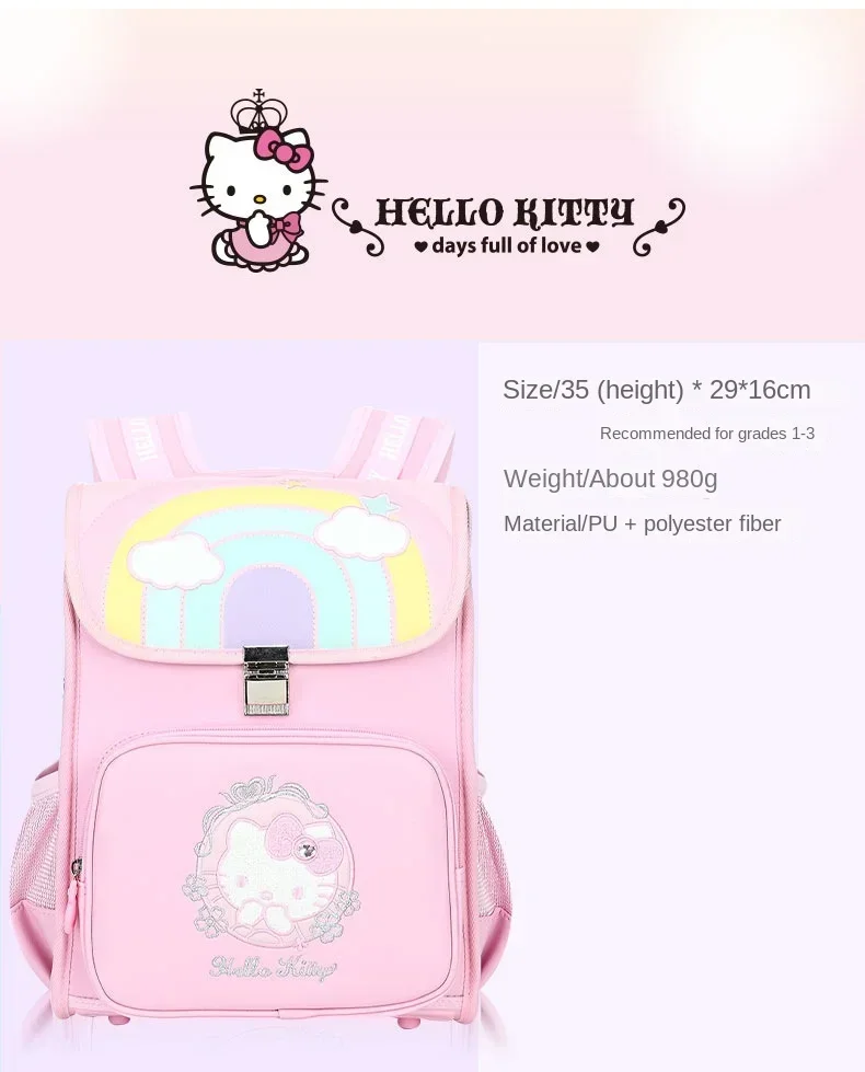 Hello Kitty Sanurgente Sac à Dos de Grande Capacité pour Élève du Primaire, Cartable de Dessin Animé Mignon, Imperméable et observateur