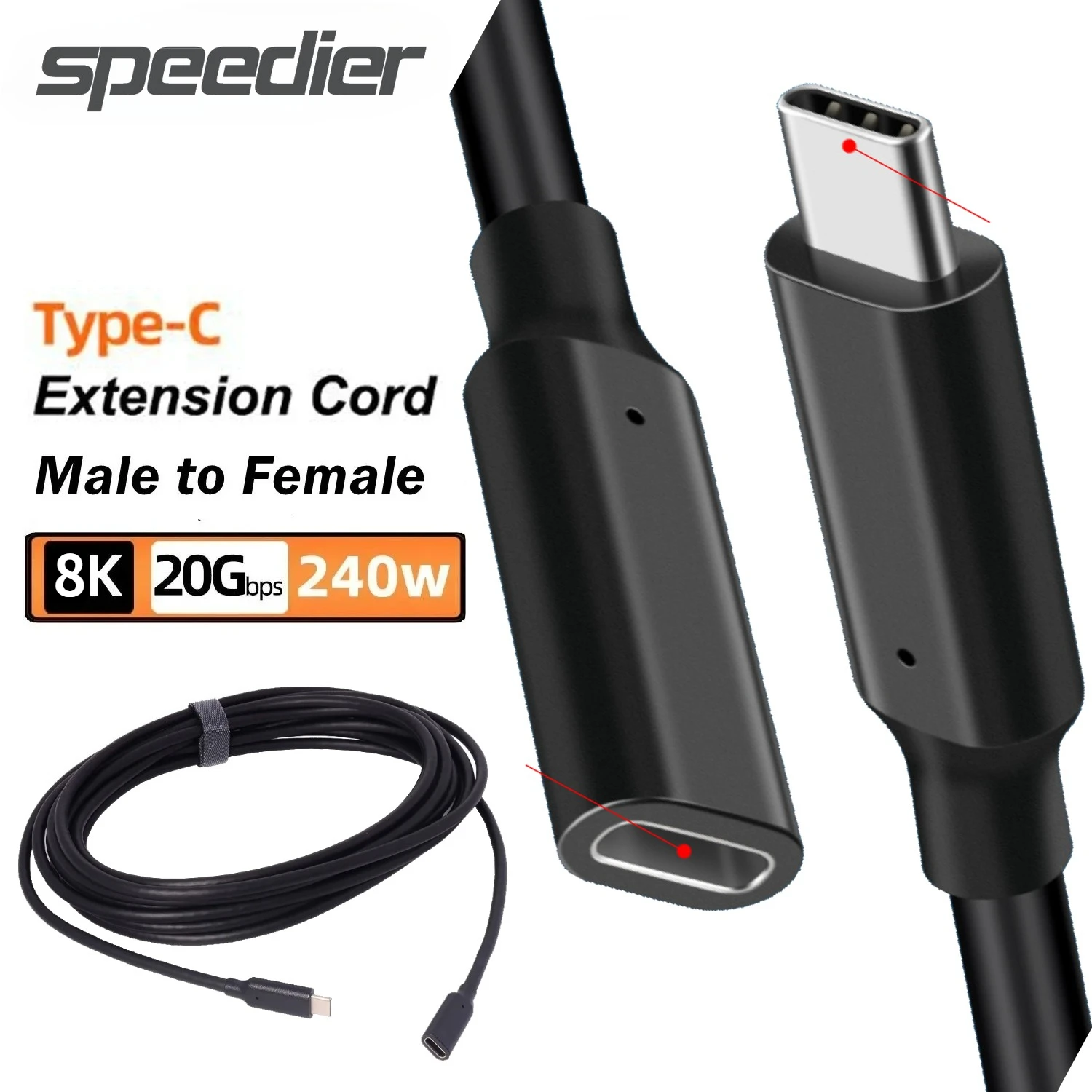 1M 2M 3M USB 3.2 Type C To USB C 20Gbps Male to Female Extension Cable PD 240W Fast Charging Charger 8K Video Audio Mobile Phone